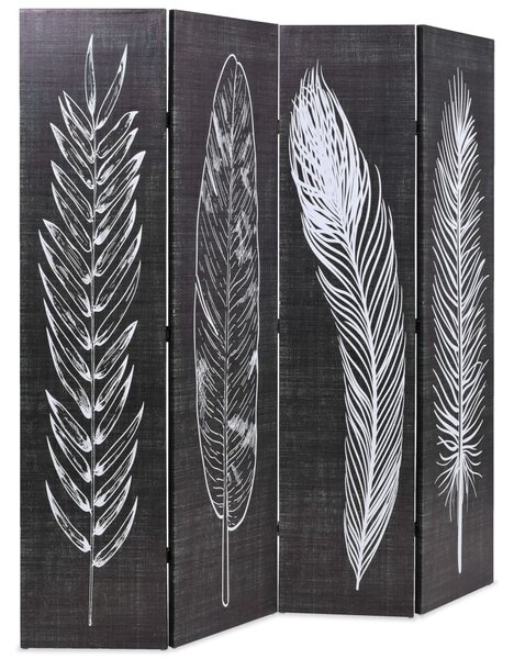 Skládací paraván 160 x 170 cm pírka černobílá