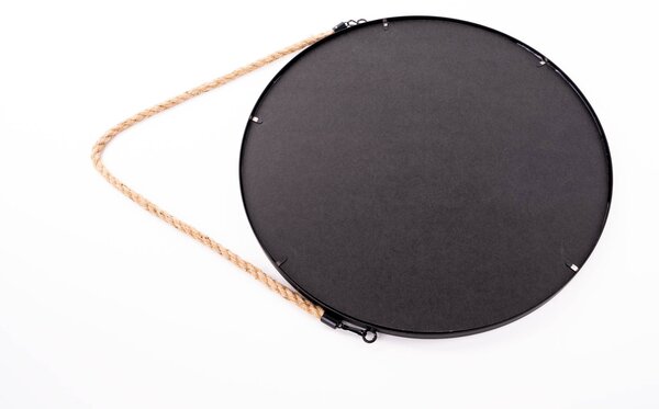 Závěsné zrcadlo v kovovém rámu, průměr 37 cm