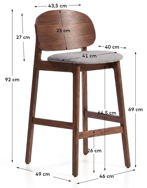 Kave Home Hnědá barová židle Ludara s čalouněným sedákem 69 cm
