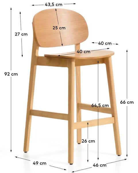 Kave Home Dubová barová židle Ludara 66 cm