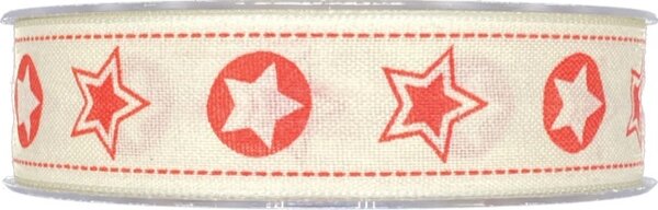 POSLEDNÍ KUS! Vánoční bavlněná stuha STARS krémová 25mm x 20m (3,50 Kč/m)