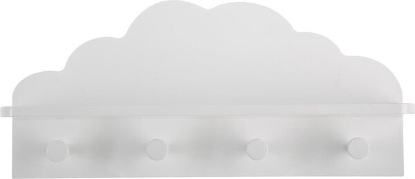 Bílá dětská polička CLOUD, 4 háčky, 48 x 22 x 12 cm