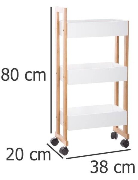 Koupelnový regál na kolečkách BAMBOO, 3 úložné police