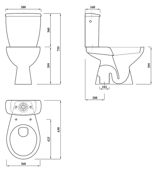 Aqualine Aqualine, MIGUEL WC kombi mísa s nádržkou včetně splachovací soupravy, spodní odpad, LC2258