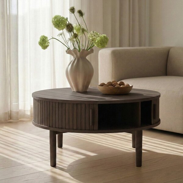 Kulatý konferenční stolek v dekoru dubu v tmavě přírodní barvě ø 85 cm Meta – Unique Furniture