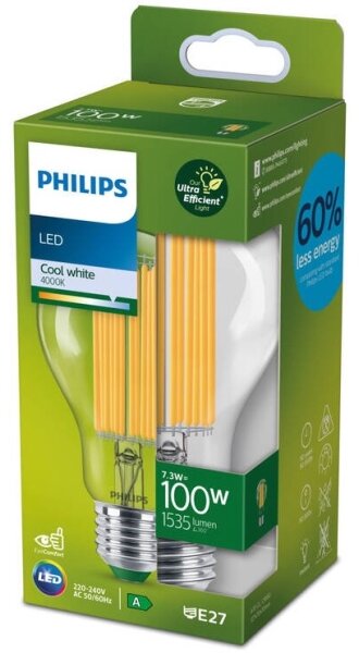 LED Žárovka ULTRAEFFICIENT FILAMENT Philips A60 E27/7,3W/230V 4000K