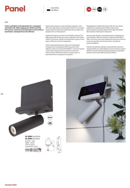 Redo 01-3083 - LED Nástěnné bodové svítidlo PANEL LED/3,5W/230V USB bílá