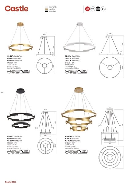 Redo 01-3173 - LED Stmívatelný lustr na lanku CASTLE LED/36W/230V černá