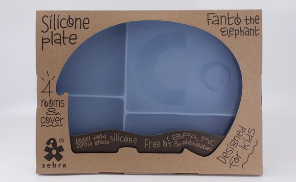Silikonový dělený talíř s víčkem Elephant Blue Sebra