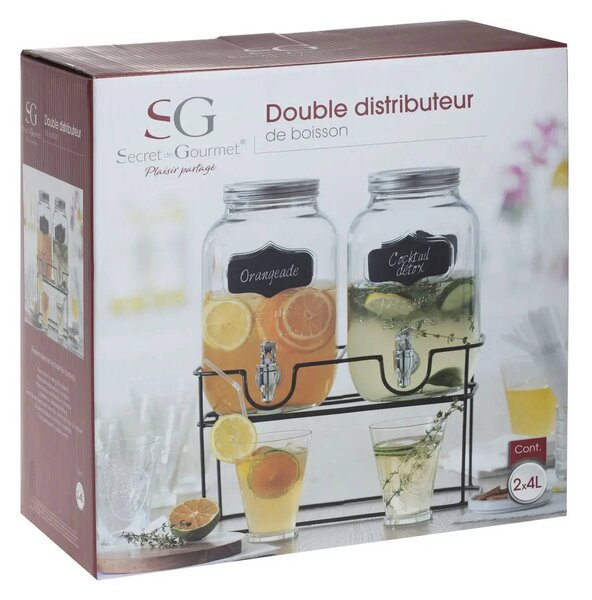 Nádoba na limonádu na stojanu s kohoutkem, skleněná, 4 l x 2 kusy v balení