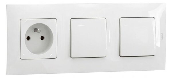Legrand-Dvojitý jednopólový vypínač č. 1 a zásuvka domovní s rám NILOE 250V bílá