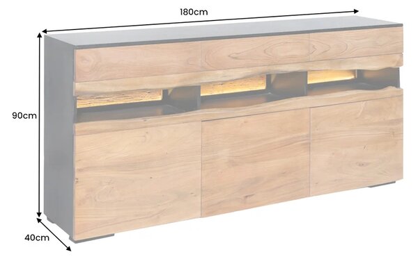 Massive home | Komoda GRAND s LED osvětlením 180 CM masiv akácie