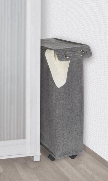 Koš na prádlo s víkem a kolečky, úzká textilní nádoba - 43 l, 60 x 18,5 x 40 cm, WENKO