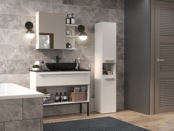 Úzká skříňka do koupelny s košem ATSO - matná bílá