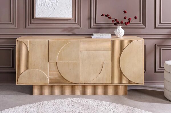 Massive home | Komoda ART DECO 170cm 3D mangové dřevo, přírodní bílá