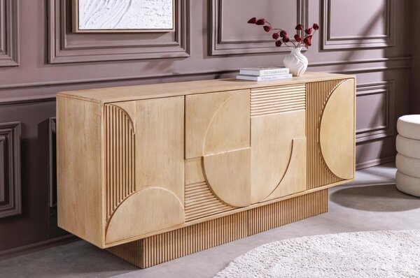 Massive home | Komoda ART DECO 170cm 3D mangové dřevo, přírodní bílá
