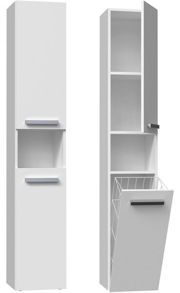 Úzká skříňka do koupelny s košem ATSO - matná bílá