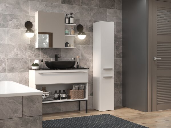 Vysoká skříňka do koupelny s košem ATSO - matná bílá