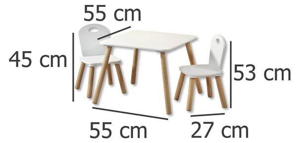 Sada dětského nábytku: stůl + 2 židle, barva bílá, Kesper