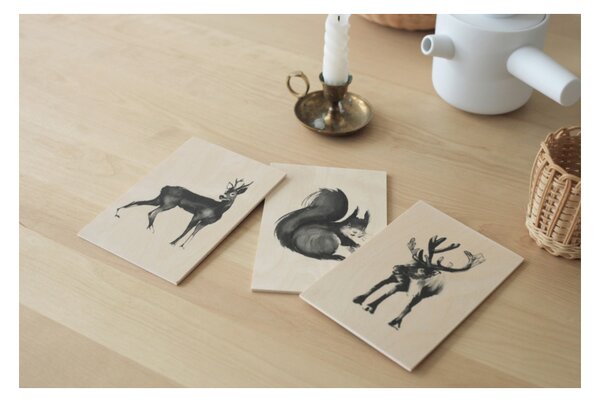 Obrázek na dřevěné kartě Reindeer 10x15 cm Teemu Järvi Illustrations
