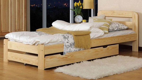 Dřevěná postel Květa 90x200 + rošt ZDARMA - borovice
