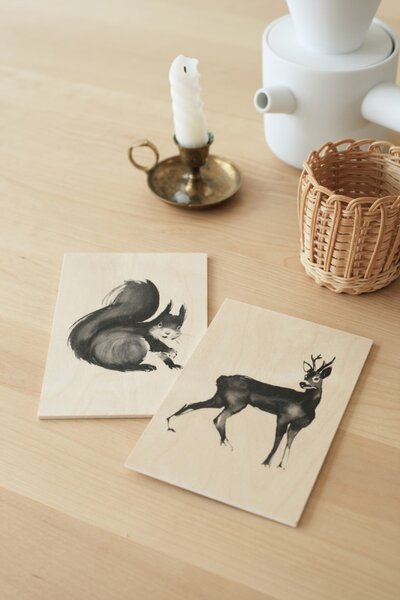 Obrázek na dřevěné kartě Squirrel 10x15 cm Teemu Järvi Illustrations