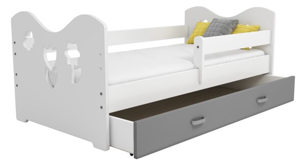 Dětská postel Miki 80x160 B2, bílá/šedá + rošt, matrace, úložný prostor
