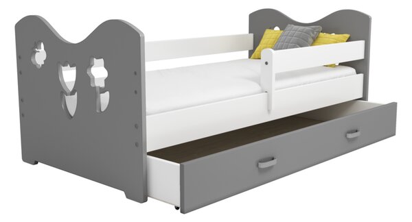 Dětská postel Miki 80x160 B2, šedá/šedá + rošt, matrace, úložný prostor