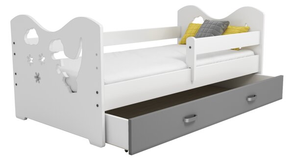 Dětská postel Miki 80x160 B3, bílá/šedá + rošt, matrace, úložný prostor