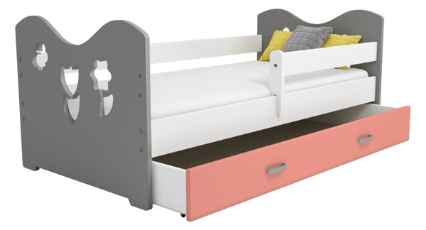 Dětská postel Magdaléna 80x160 B2, šedá/růžová + rošt a matrace