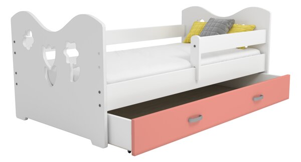 Dětská postel Miki 80x160 B2, bílá/růžová + rošt, matrace, úložný prostor