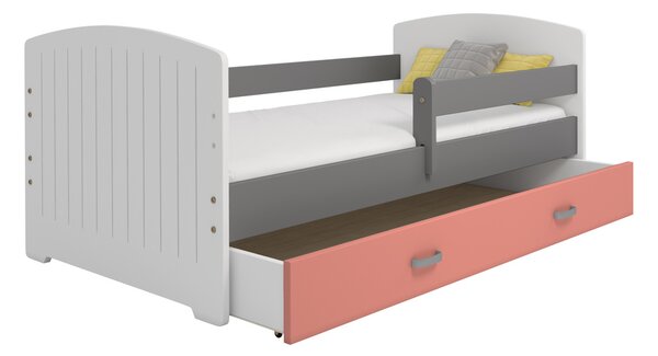 Dětská postel Magdaléna 80x160 B5, bílá/šedá/růžová + rošt a matrace