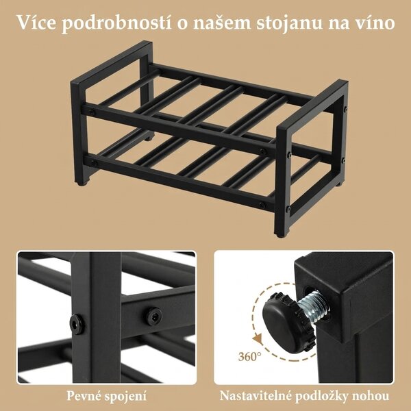 Stojan na víno 2-patrový na 8 lahví, černý JV10899