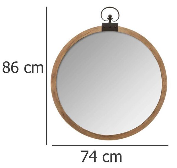 Ozdobné zrcadlo s dřevěným rámem, průměr 74 cm