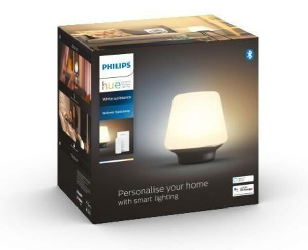 PHILIPS HUE Hue White Ambiance Stolní lampa Philips Wellness BT 8719514341418 LED E27 1x6W 806lm 2200-6500K 230V, bílo-černá s dálkovým ovladačem a Bluetooth
