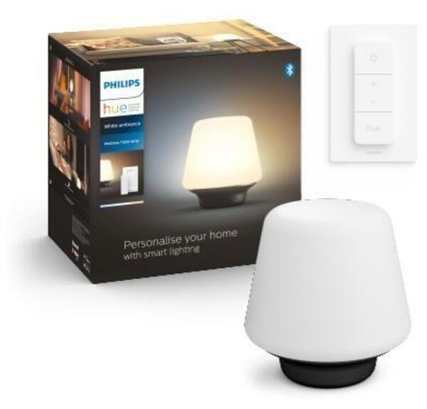PHILIPS HUE Hue White Ambiance Stolní lampa Philips Wellness BT 8719514341418 LED E27 1x6W 806lm 2200-6500K 230V, bílo-černá s dálkovým ovladačem a Bluetooth
