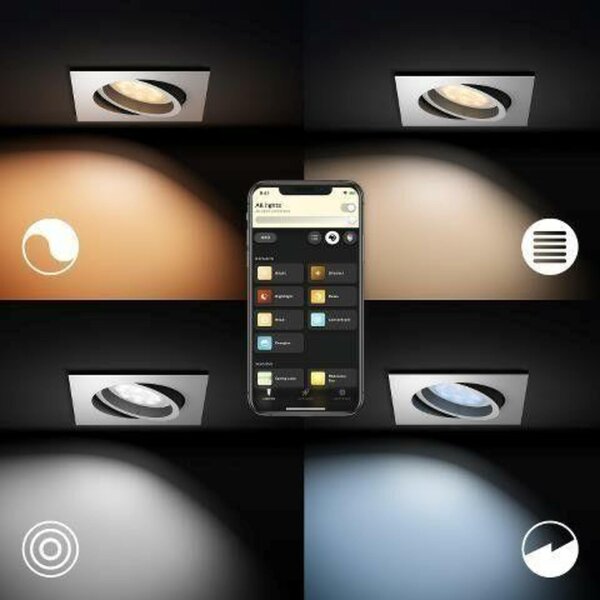 PHILIPS HUE Hue White Ambiance Stropní podhledové svítidlo Philips Milliskin BT 8719514338609 LED GU10 5W 350lm 2200-6500K 230V, bílé hranaté s Bluetooth