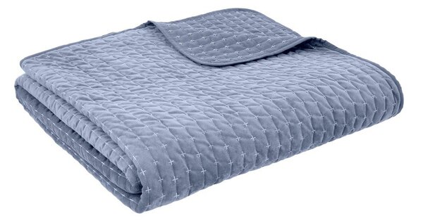 Modrý sametový prošívaný přehoz 240x260 cm Attica Velvet – Bianca