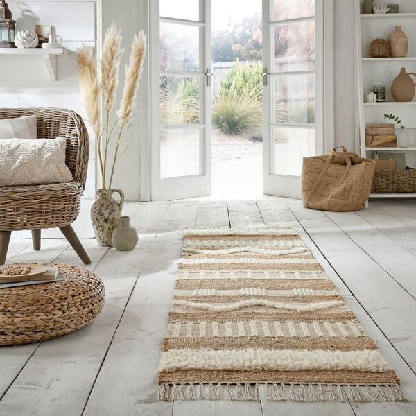 Flair Rugs, Běhoun Jubilant Medina Jute Natural/Ivory, 60x230, béžová, ložnice