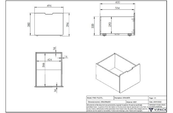 Set tří bílých lakovaných zásuvek k patrové posteli Vipack Pino I