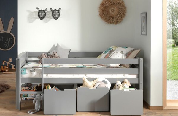 Šedá borovicová patrová postel Vipack Pino I. 90 x 200 cm