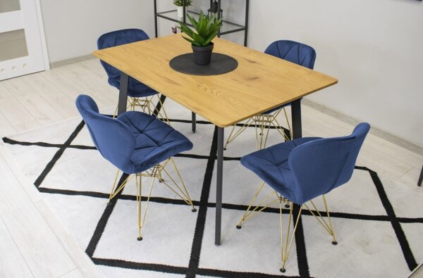 TRENDIE Sametová židle Paris modrá se zlatými nohami