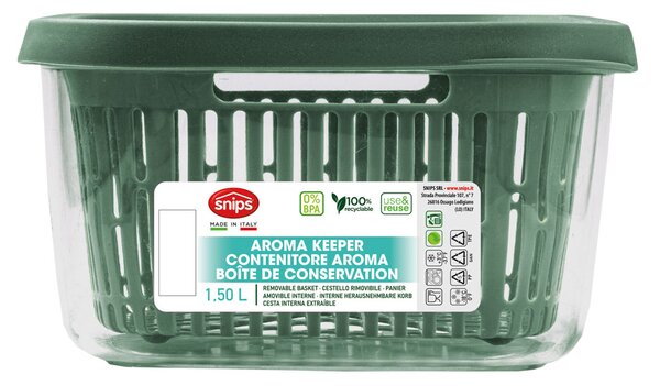 Snips Vzduchotěsná dóza na potraviny s košíkem 1,5l zelená