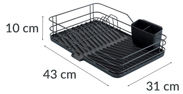 Odkapávač na nádobí s plastovou rohoží, černý