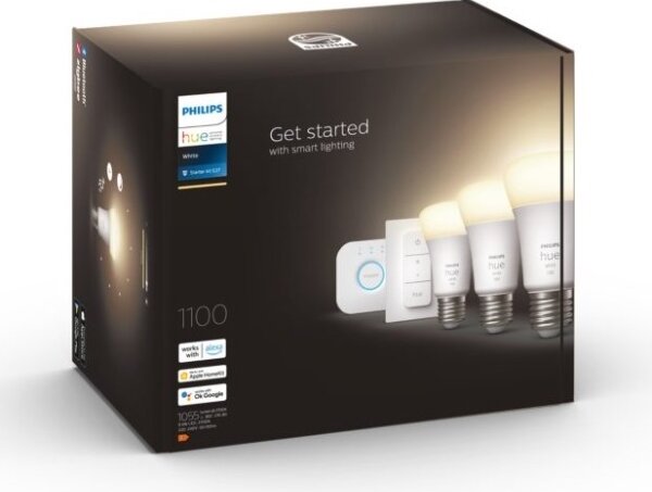 Základní sada Philips Hue WHITE 3xE27/9,5W 2700K + Hue bridge a dimmer switch