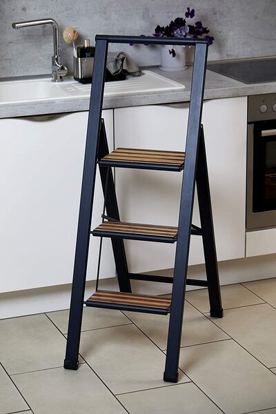 Skládací schůdkový žebřík, černý, 3 schody, WENKO