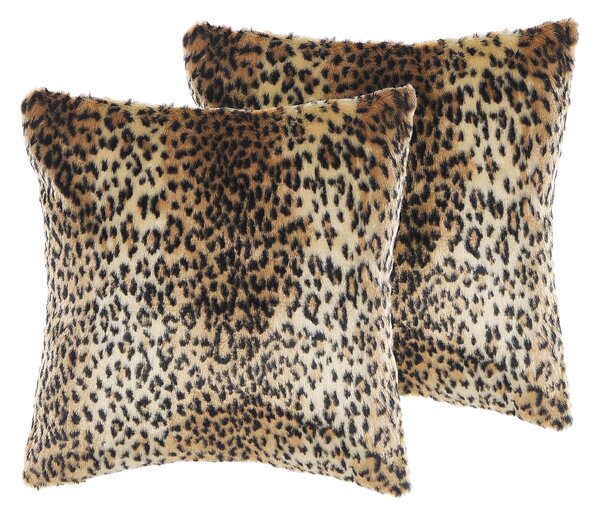 Sada 2 dekorativních polštářů FOXTAIL Umělá kožešina 45 x 45 cm Hnědá Zvířecí vzor