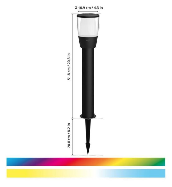 WiZ Elpas 12V venkovní sloupkové LED svítidlo 3,6W 320lm 2700-5000K RGB IP65 52cm, černé - rozšíření