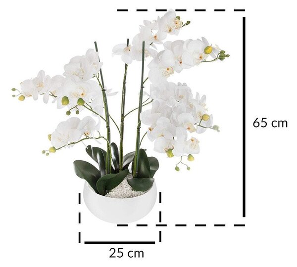 Umělá rostlina, umělá orchidej, bílý květináč, 65 cm