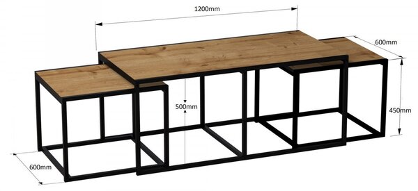 Hanah Home Sada konferenčních stolků Gigante 3 ks dub/černý
